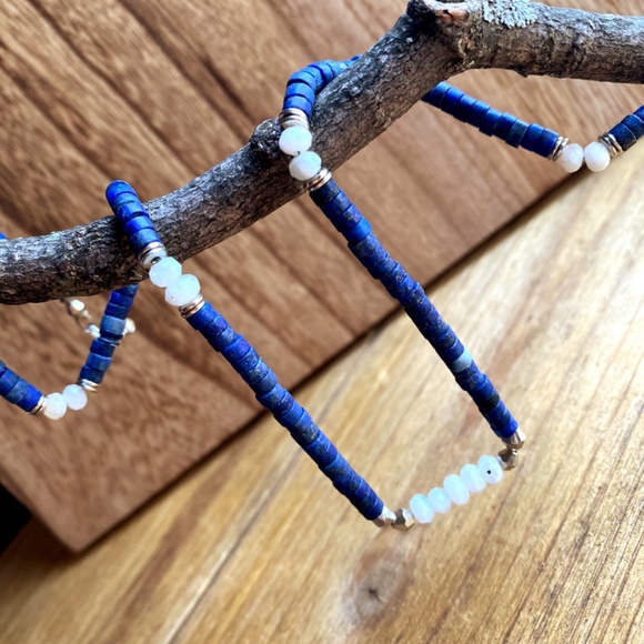 Genuine Lapis Lazuli with Moonstone Gemstone Necklace - Picture 4 of 7